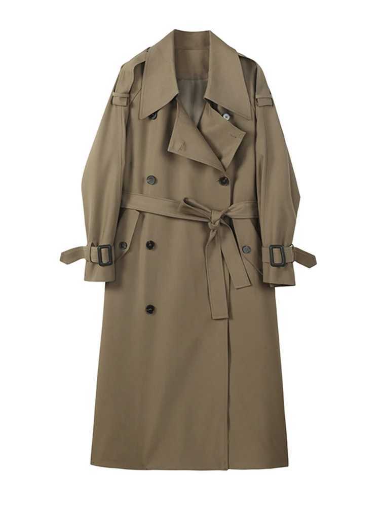 LANMREM Irregular Trench Coat For Women 2024 Spring Solid Color Lapel Double Breasted Fashion Long Windbreaker Clothing 2R7862X240921