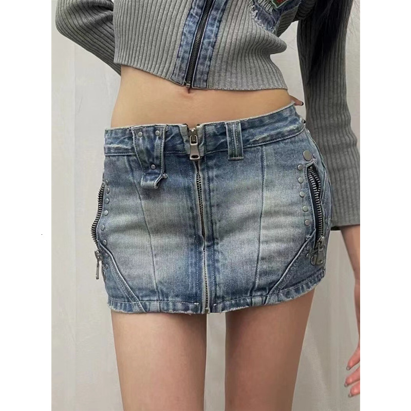 Women Vintage Y2k Slim Fit Retro Solid Skirts 2024 Summer Casual Female Punk Hotsweet High Waist Mini Denim Short Skirt