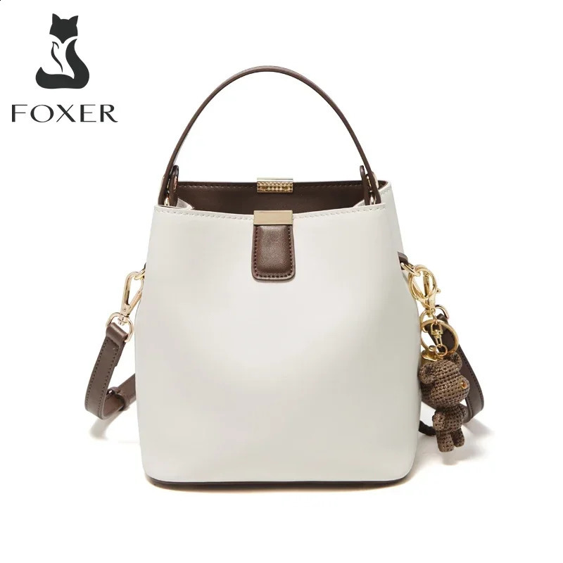 FOXER split leather bucket bag womens messenger highquality fashionable handbag and elegant large capacity 240919