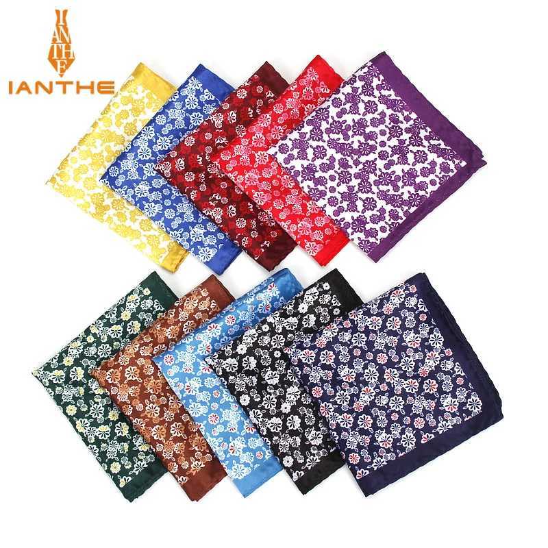 Brand New Mens Handkerchief Classic Flower Print Pocket Square Soft Silk Hankies Wedding Party Business Hanky Chest Towel GiftX240921