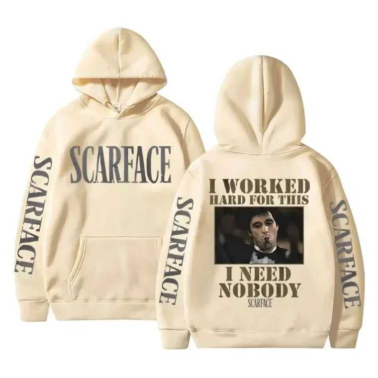 I work hard for this matter I dont need anyones scar face hoodies mens casual sweaters vintage hoodies Pullover mens hoodies W240921