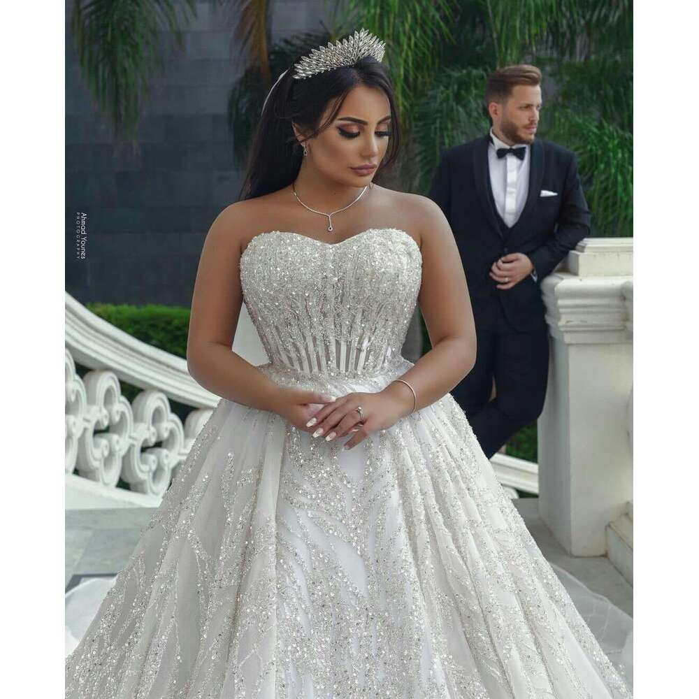 A E Sweetheart Wedding Dress White Crystal Bridal Gowns Custom Made Beading Vestido De Novia
