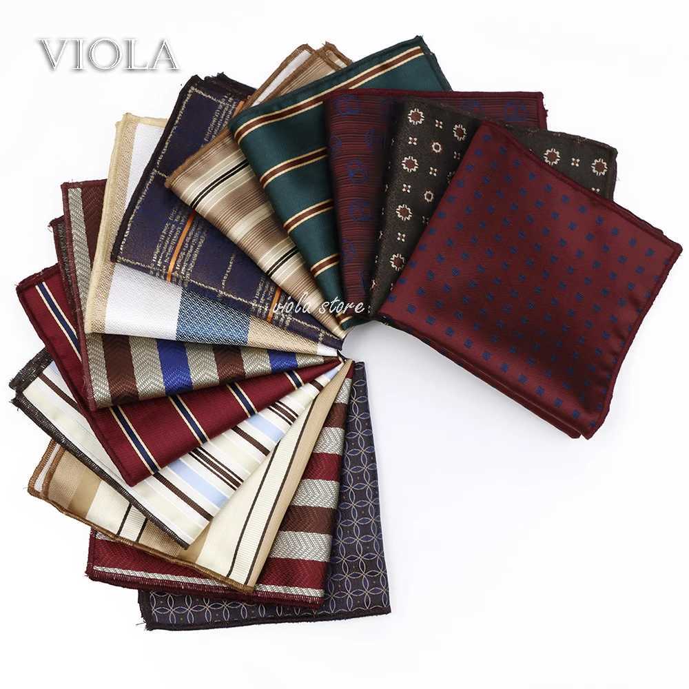 26 color fashion striped grid 24cm pocket square polyester handle brown khaki wedding set mens gift accessories W240921