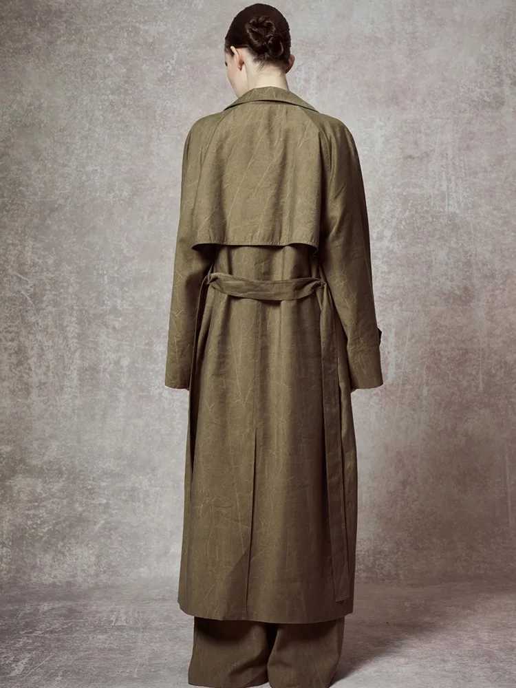 JNMC Design Sense Of Temperament 2024 Spring And Autumn New Item Khaki Lapel Spliced Long Sleeved Trench Coat For WomenX240921