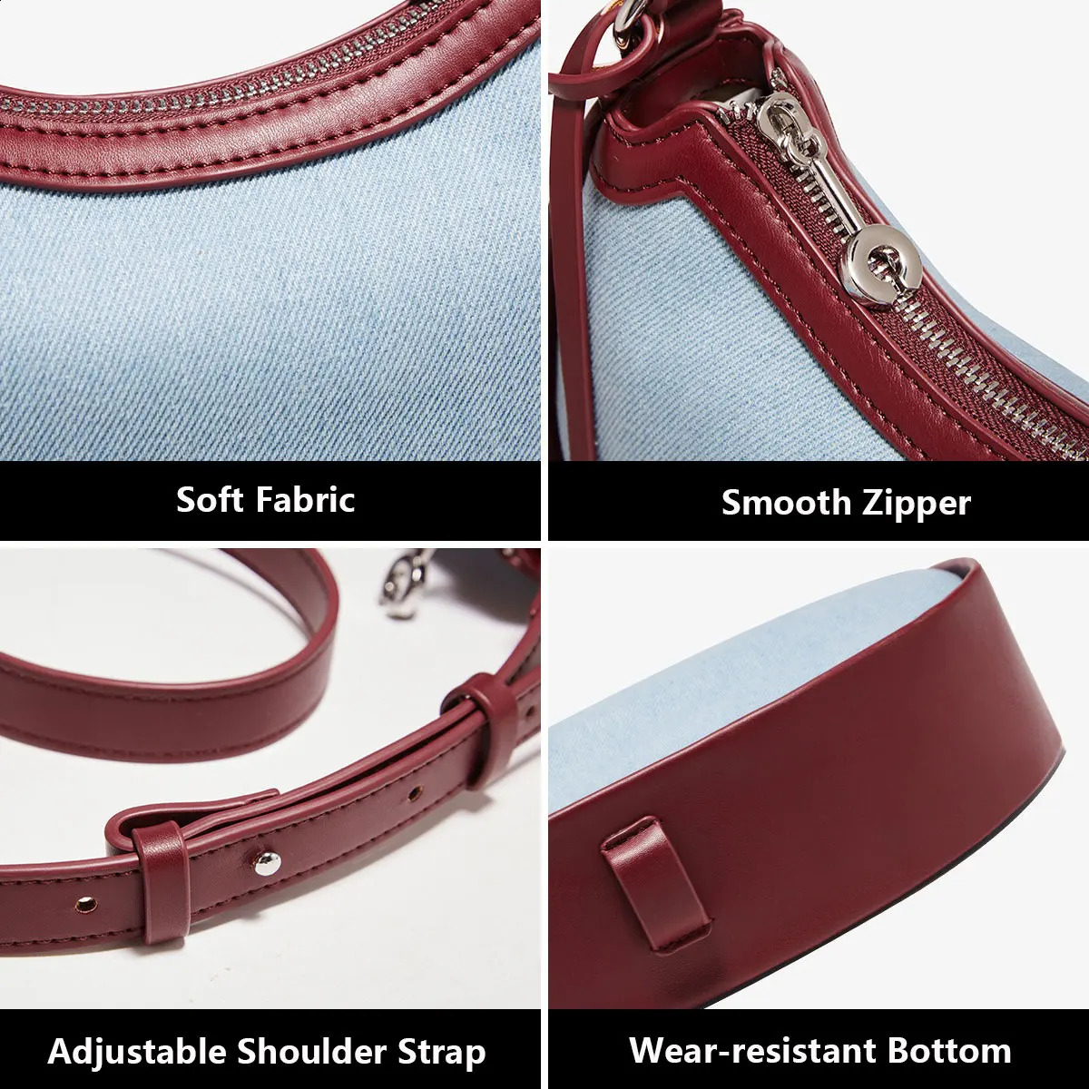 FOXER denim womens shoulder bag highquality homeless cross body fashionable PU leather retro simple blue zipper handbag 240919