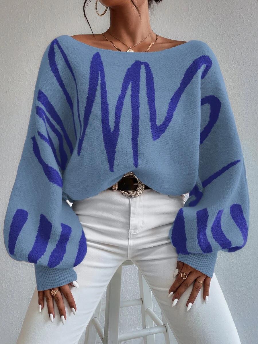 2024 new loose fitting pullover knitted sweater for women, lantern sleeves for top sweater