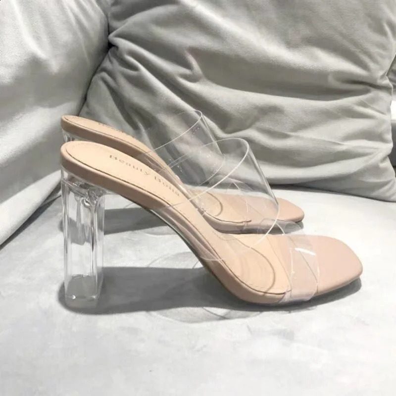 Summer womens pumps sandals PVC jelly slippers open heels high transparent Perspex 240920