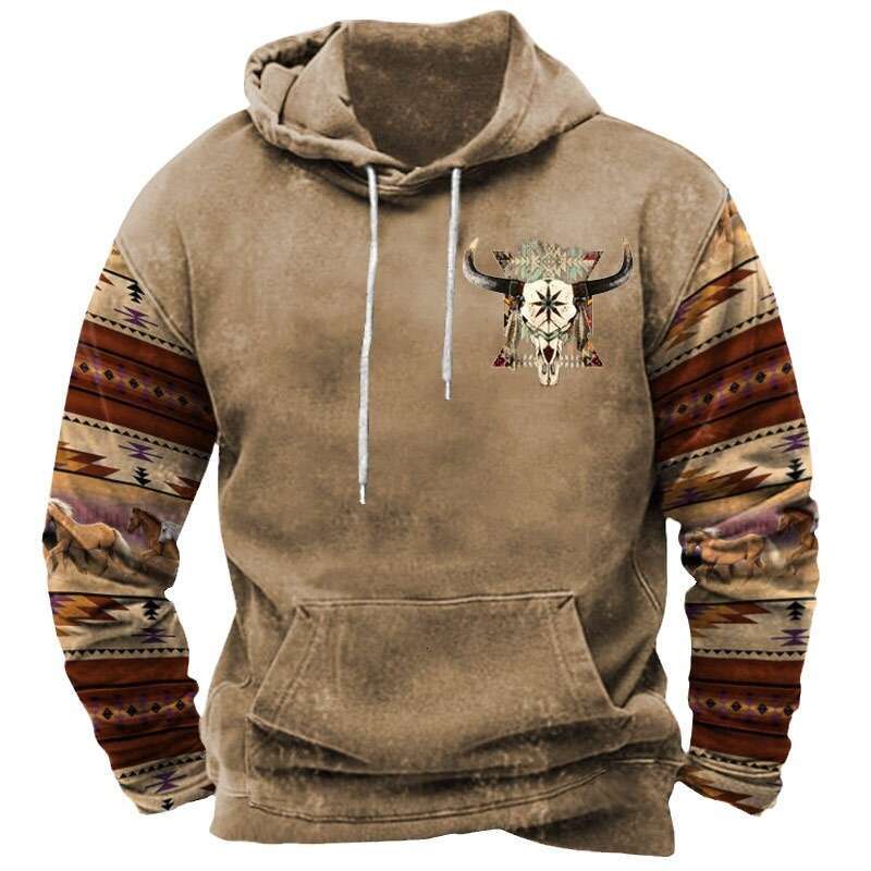 Cross Border New Spring And Autumn Retro 3D Printed Men's Sportswear Fashionable Pullover Hooded Sweatshirt Factory Direct Sales