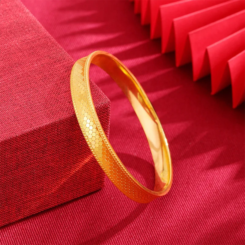 QEENKISS Shiny Dragon Scale Gold Bracelet Bangle For Women Wedding Party Birthday Christmas Bride Mother Lady Girl Gifts BT5320 240910
