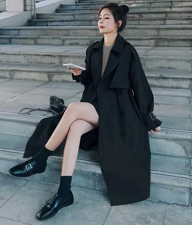 Autumn Clothes Women 2023 Lapels Double Row Buttons Long Windbreaker Women Work Jacket Trench Coat for Women Tops OvercoatX240921