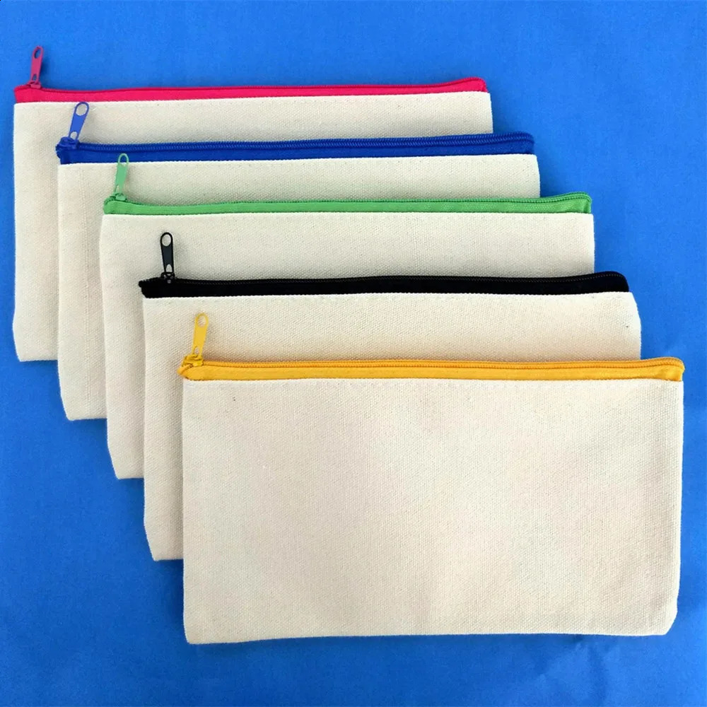 1Pcs Canvas Zipper Bags Multifunctional Blank DIY Craft Pouches Pencil Cosmetic Jewelry Case Pouch For Home School Travel 240919