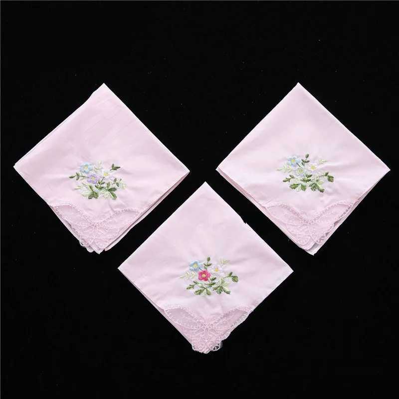 3Pcs 28x28cm 100% Cotton Hankies Embroidered Lace Flower Hanky Lady Handkerchief Towels For Wedding SouvenirX240921
