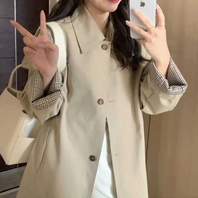 Elegant Fashion Trench Coat Women Autumn Single Breasted Turn Down Collar Long Sleeve Mid Length Coat Korean Streetwear Bf CoatX240921