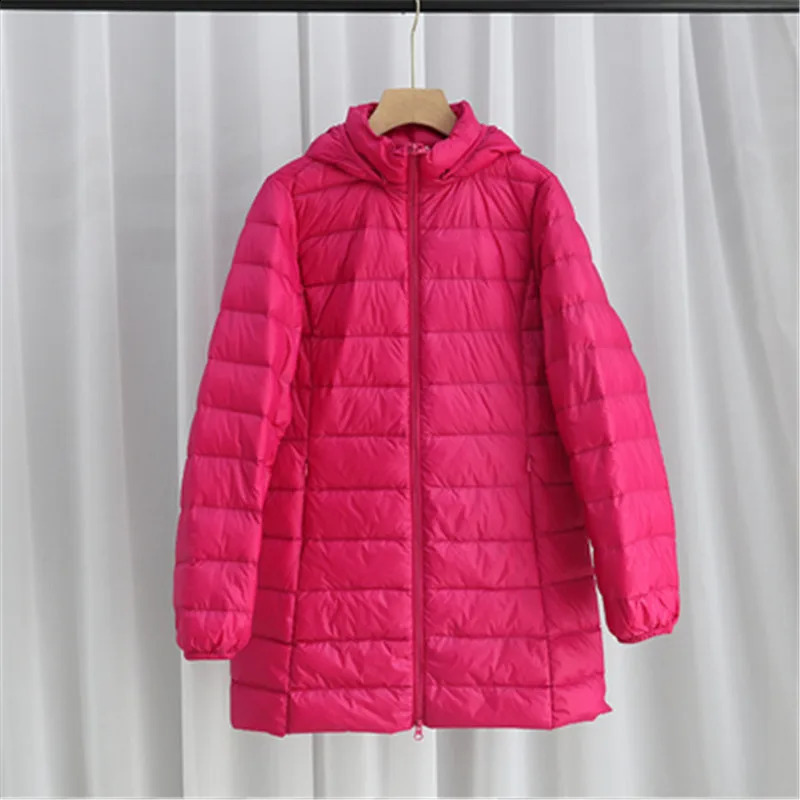Hat detachable hooded down jacket winter womens lightweight white duck down jacket Parkas womens long warm large-sized inflatable jacket 240913