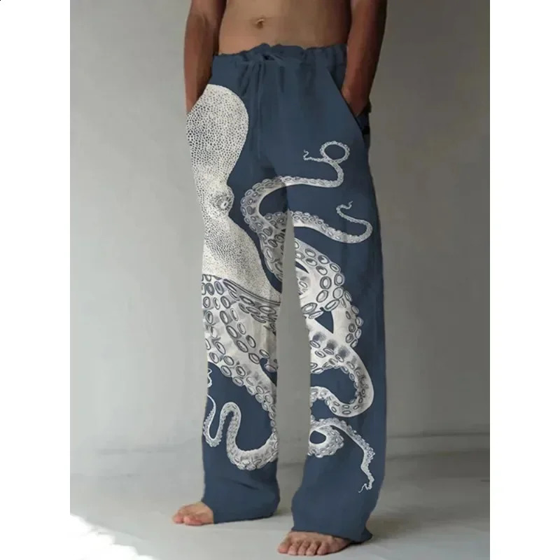 Giant octopus print wide leg pants Harajuku casual unisex hippie summer mens clothing 240918