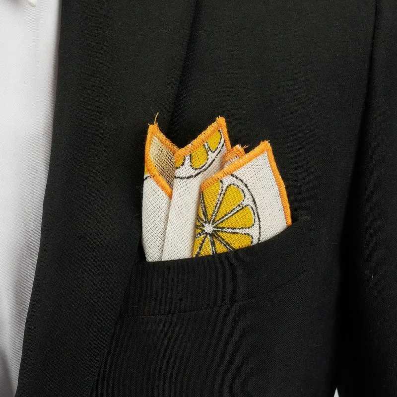 New Fruits Printed Pocket Square for Mens Fashion Linen Handkerchiefs Wedding Party Groom Suits Pocket Towel Beige Casual HankyX240921