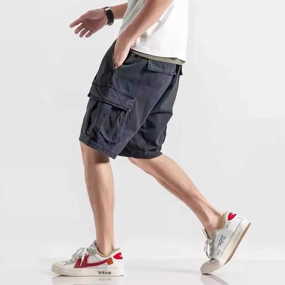 American Styleshorts Mens Summer New Casual Cargo Pants Loose Fit Trendy Solid Color Straight Leg Five Pocket Mid Waist ShortsX240921