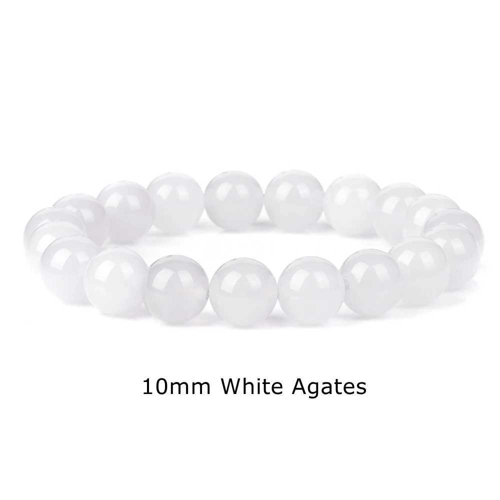 Fashion White Agates Bead Bracelets Natural Stone Beaded Bracelet 4 6 8 10mm Stonebead Bracelets for Women Men Jewelry BanglesX240921