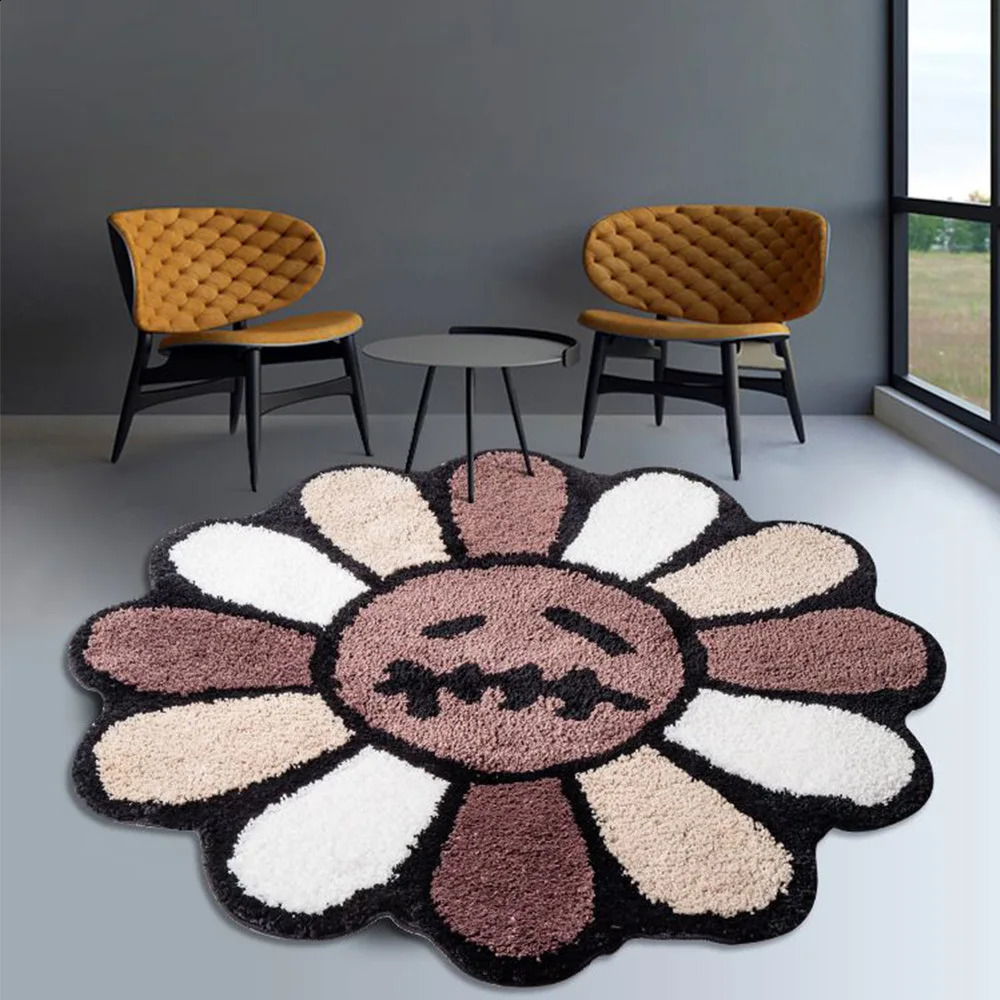 Smiley Face Tufted Carpet - Soft Plush wer Rug for Bedroom, Living Room, Bedside, Bathroom (Pink) dh5727163