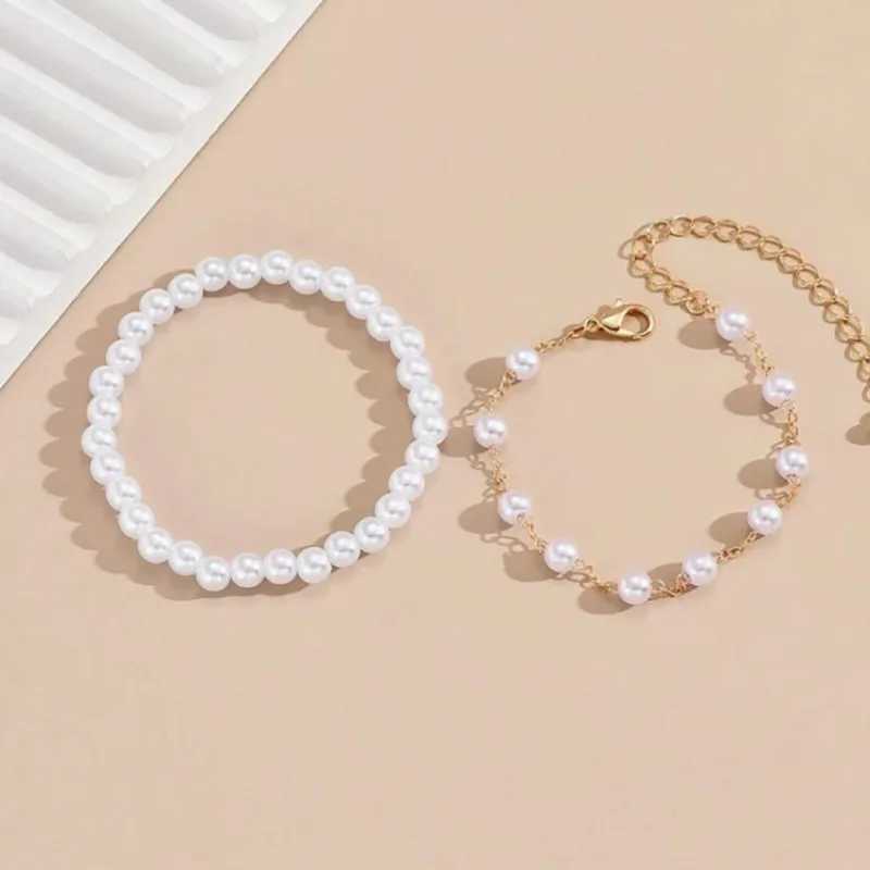 Kpop Style Sweet Beaded Bracelet For Women Elegant Simple Imitation-pearl Chain Wristband Accessories Party Wedding Gift JewelryX240921