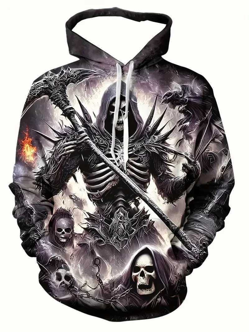 Mens Hoodie Retro Skull 3D Printed Hoodie Sportswear Spring Long Sleeve Hoodie Oversized Fashion Street Sportswear W240921