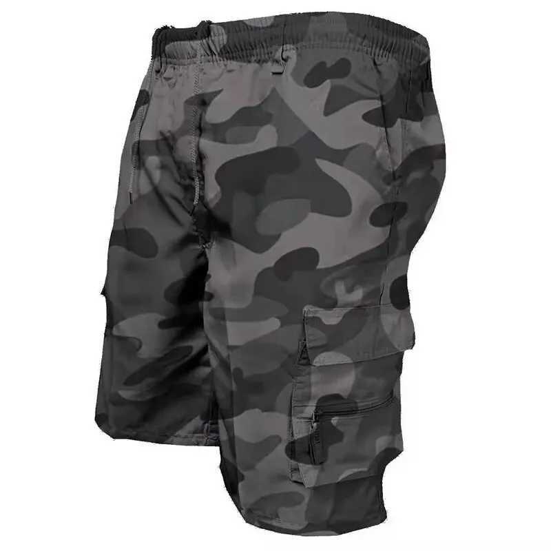Outdoor Cargo Shorts Male Overalls Elastic Waist Cycling Shorts Multi-pockets Loose Work Sport Knee Length TrousersX240921