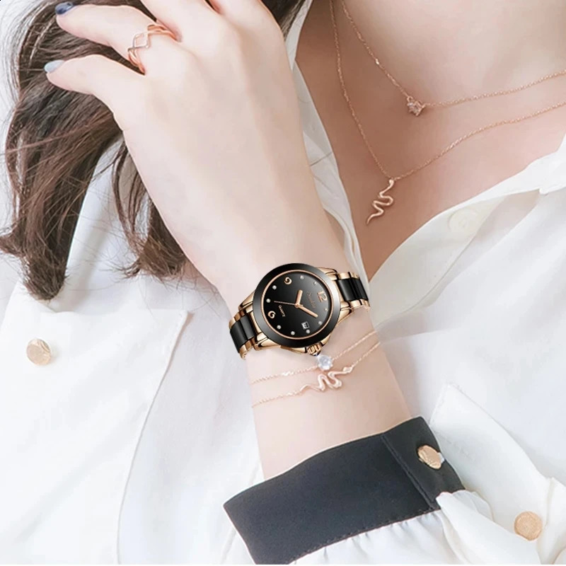 LIGE Woman Watch Fashion Ladies Ceramic Bracelet Wrist Watch Women Dress Watches Waterproof Date Clock Gift Montre Femmes 240909