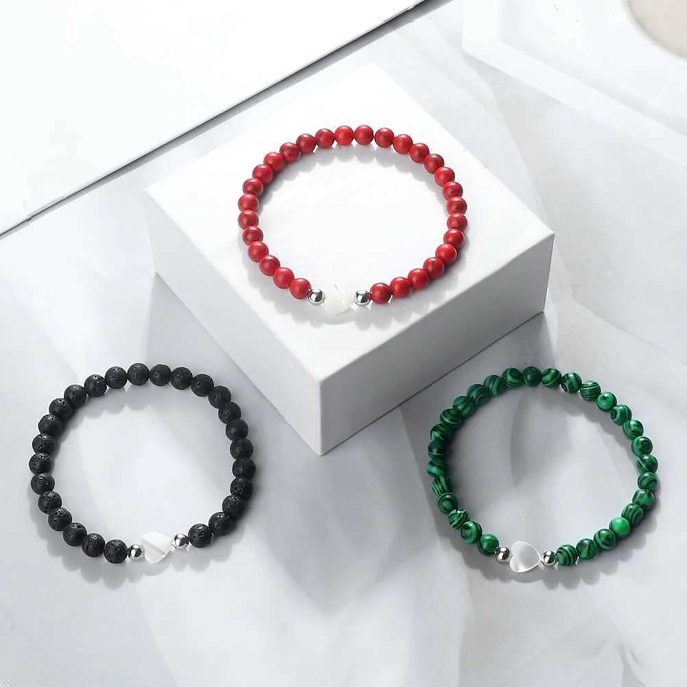 Energy 6mm Pink Opal Tiger Eye Natural Stone Beads Bracelets Women Men Fashion Heart Shaped Shell Elastic Bracelet Jewelry GiftsX240921