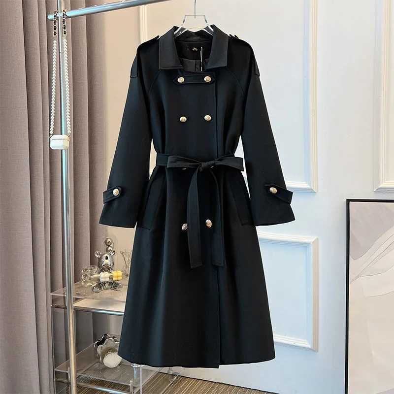 Womens Trench Coat Oversize XL-7XL X-Long Windbreakers Spring Autumn Double-breasted Belt Overcoat Female Streetwear OuterwearX240921