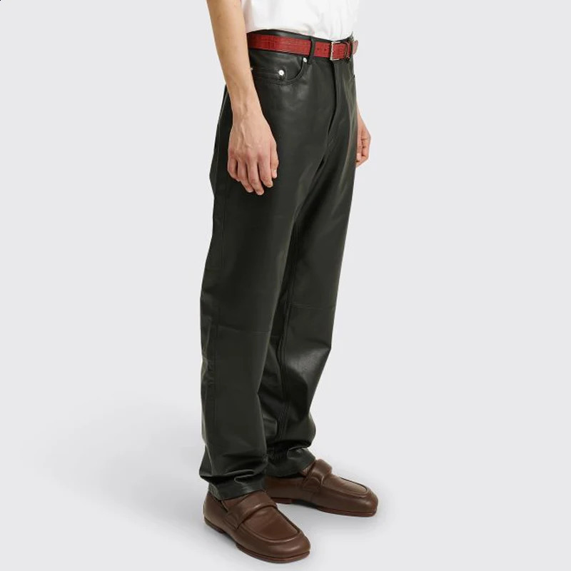 Mens black genuine leather pants for spring/summer product UK fashion casual custom mens sheepskin pants 240913