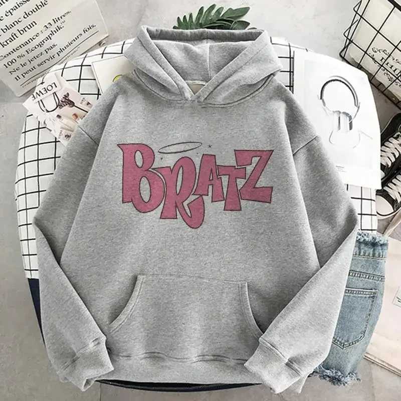 Bratz unisex letter printed hoodie long sleeved hip-hop street hoodie zipper casual top loose hoodie letter printed W240921