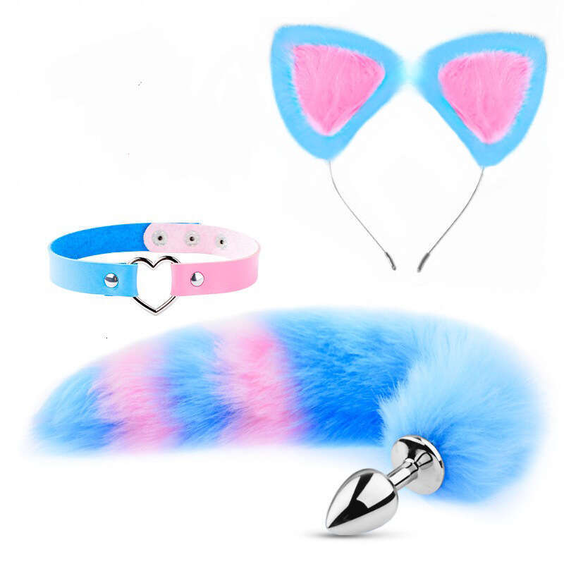 Sex toys SM props Fox girl sex suit Fox hair headband Tail anal plug Cat collar 3-piece set Hair replacement