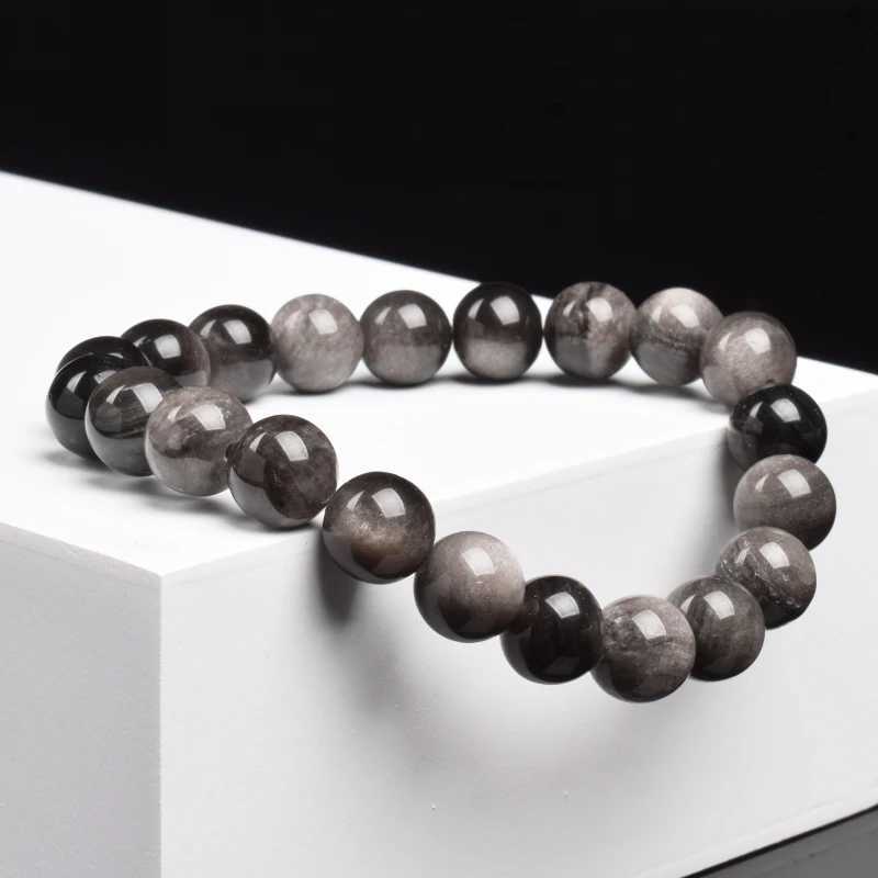 Natural Silver Color Obsidian Bracelet Men Women Original Natural Stone Beads Black Crystal Gems Sheen Energy Protection JewelryX240921