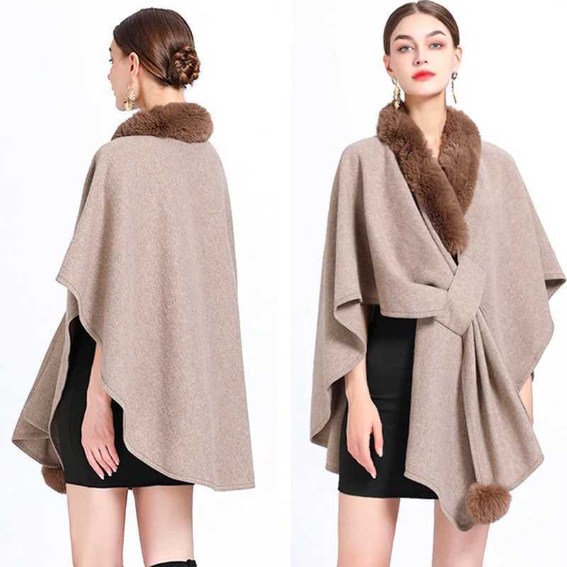Womens Raincoat Elegant Casual Faux Fur Collar Shawl Coat Bohemian Shawl Autumn Winter Extra Large Sleeveless Fashion Shawl W240921