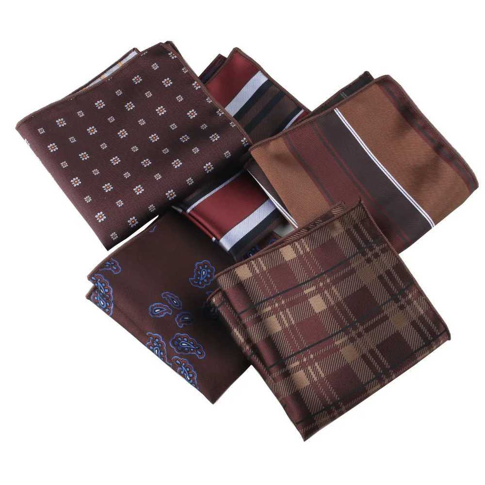 Trendy Brown Pocket Square Men Fashion Navy Flower Striped Handkerchief Small Scarf Wedding Party Suit Accessories Elegant HankyX240921