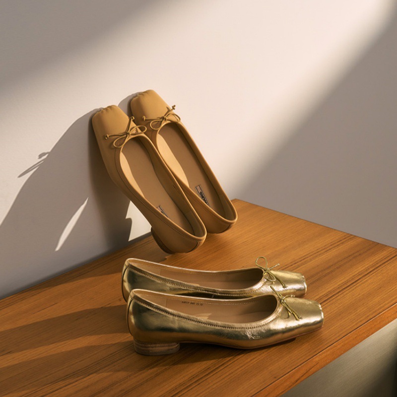 Women Shoes Fashion Low Clunky Heel Casual Style Versatile France Square Toe Triple Nude Gold fashion