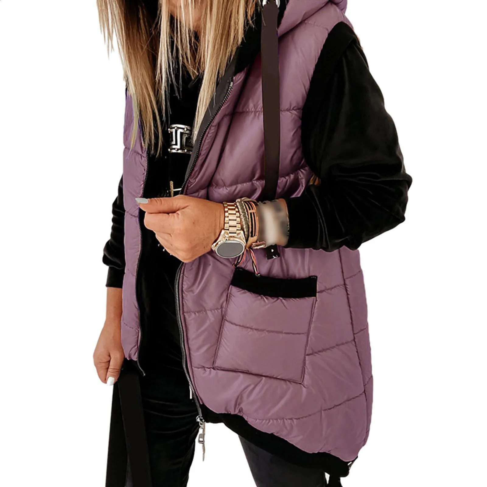 Womens sleeveless vest warm autumn and winter feather jacket pocket casual loose cotton outdoor 240918