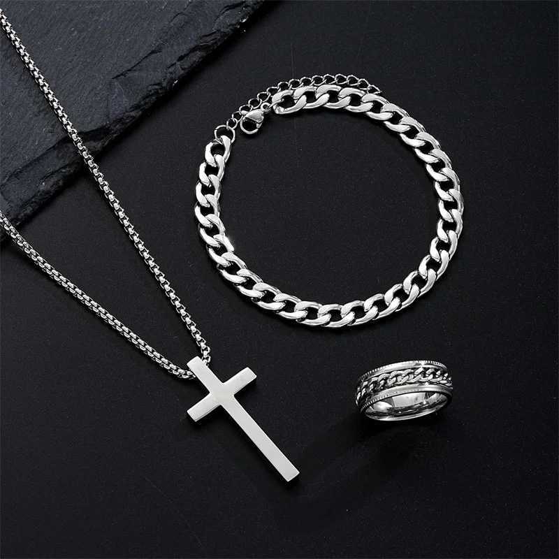 Black titanium steel cross pendant necklace suitable for men women minimalist men women necklace box chain necklace party jewelry set W240918