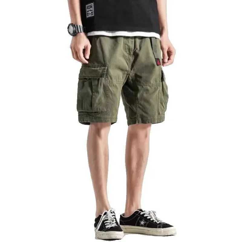 American Styleshorts Mens Summer New Casual Cargo Pants Loose Fit Trendy Solid Color Straight Leg Five Pocket Mid Waist ShortsX240921