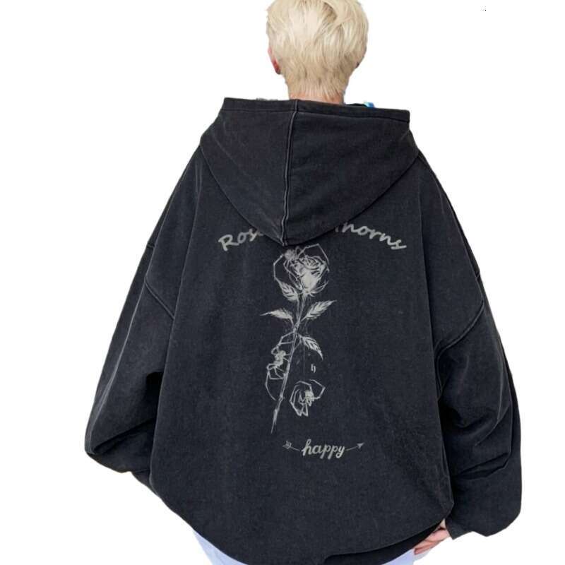 American Washed Pure Cotton Hoodie Men's Winter Trendy Brand Retro Dark Hip-Hop High Street Top Spring And Autumn Coat