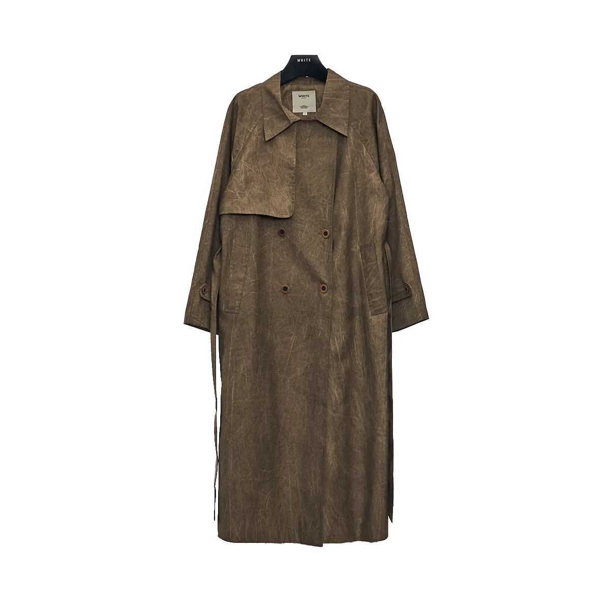 JNMC Design Sense Of Temperament 2024 Spring And Autumn New Item Khaki Lapel Spliced Long Sleeved Trench Coat For WomenX240921