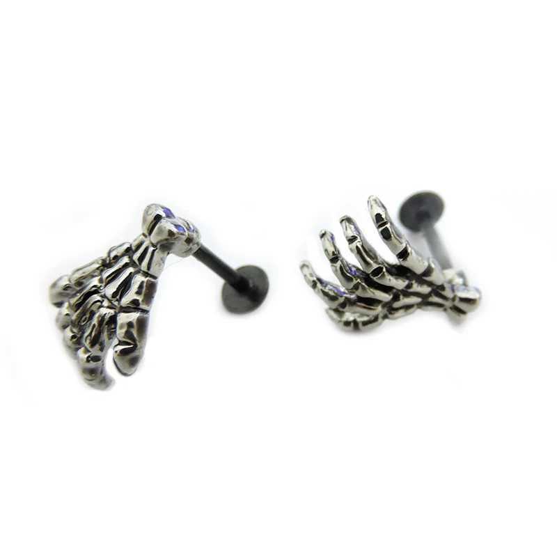 Skull Devil Hand Lip Piercing Jewelry Skeleton Labret for Women Men Palm Stud Earrings Christmas Gift Hot Unique Punk Metal 1pc Y240921
