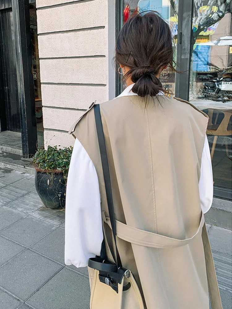 LANMREM Designer 2 Pieces Set For Women Lapel Single Breasted Shirt Sleeveless Casual Belt Trench Coat 2023 Summer New 2YA3442X240921