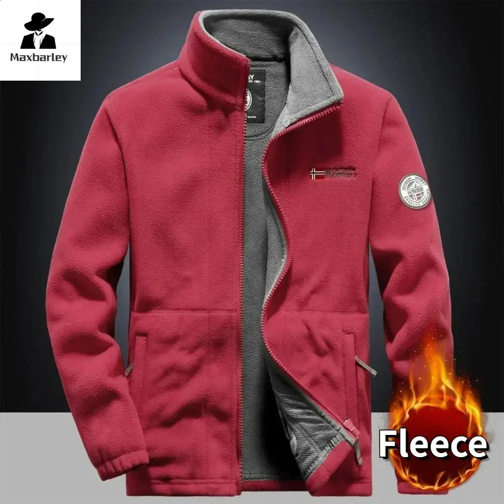 Winter Warm Fleece Jacket Mens Climbing Double Thickened Pocket Jacket Outdoor High Collar Windproof Ski Sweatshirt Coat Men 240920