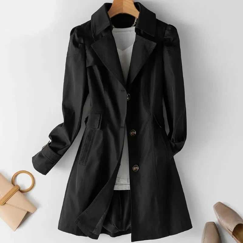 Spring Autumn Trench Coat Woman 2024 New Korean Single-breasted Mid-Long Women Overcoat 5XL Khaki Windbreaker R129X240921