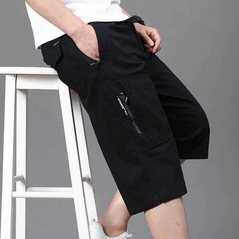 Mens Cropped Pants Cargo Shorts Big Size Below Knee Shorts Sports Short Pants Streetwear Hip Hop Straight Loose PantsX240921