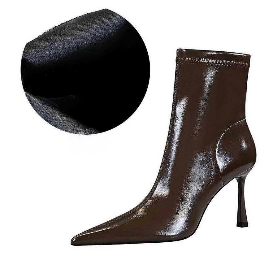 CMM Fashion Banquet Womens Boots Short Barrel Thin Heel Ultra High Heel Pointed Winter Side Zipper Short Boots