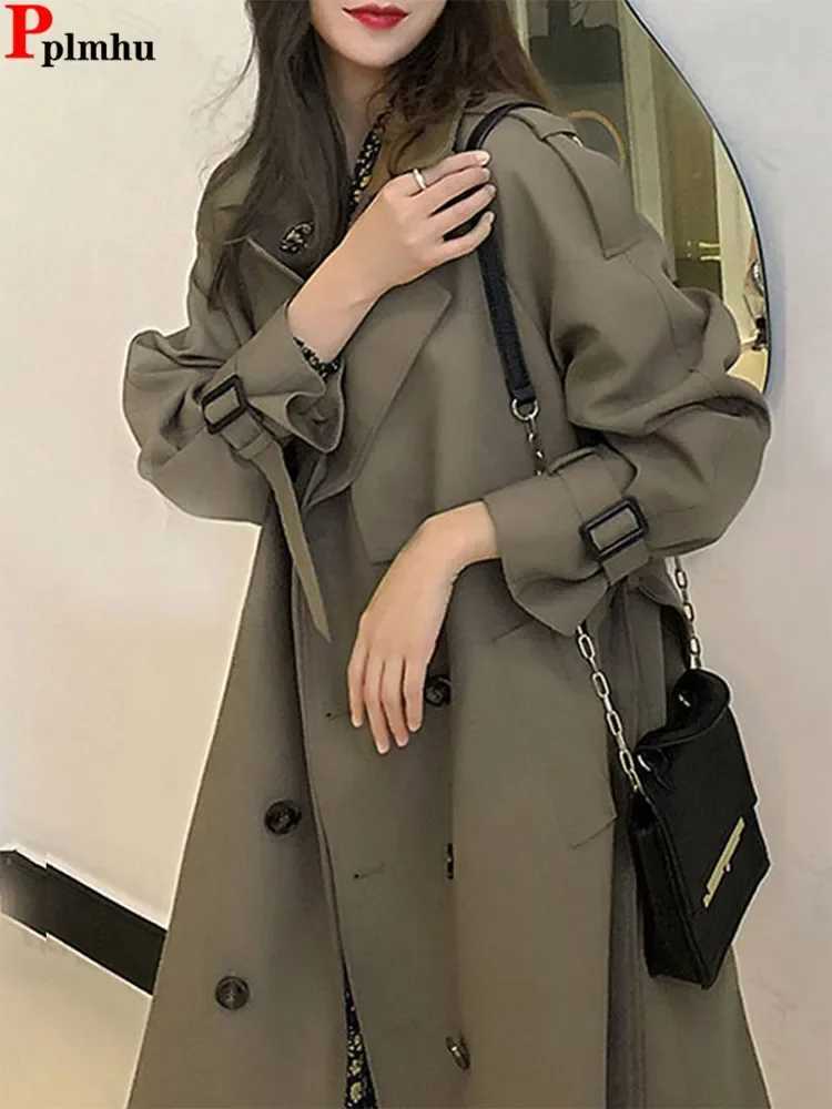 Streetwear Long Trench Coats Women Casual Double Breasted Korean Gabardina Jackets New Fashion Windbreaker Abrigos With BeltsX240921