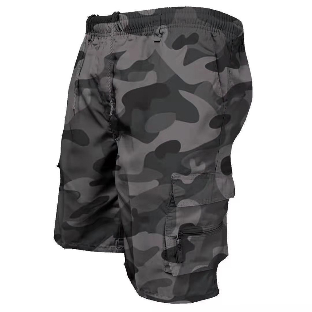 Men's Tactical Summer Casual Jogging Cargo Shorts Loose Multi-Pockets Elastic Waist Work Hiking Overalls Short Pants