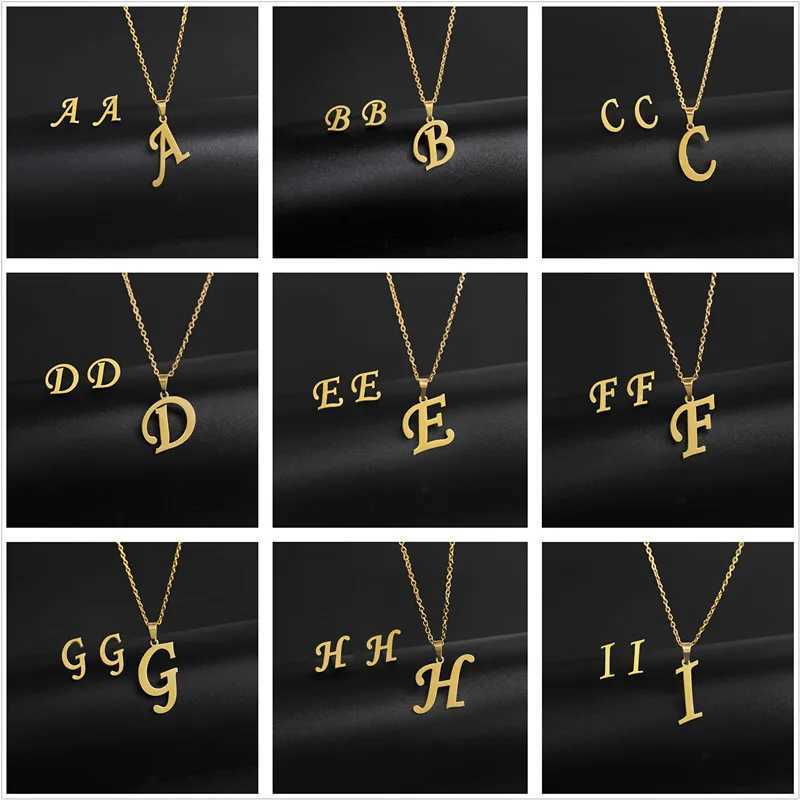 A-Z 26 Charm Original Necklace and Stud Earrings Jewelry Set Letter Hanging Chain Mom Gift Direct Shipping W240918